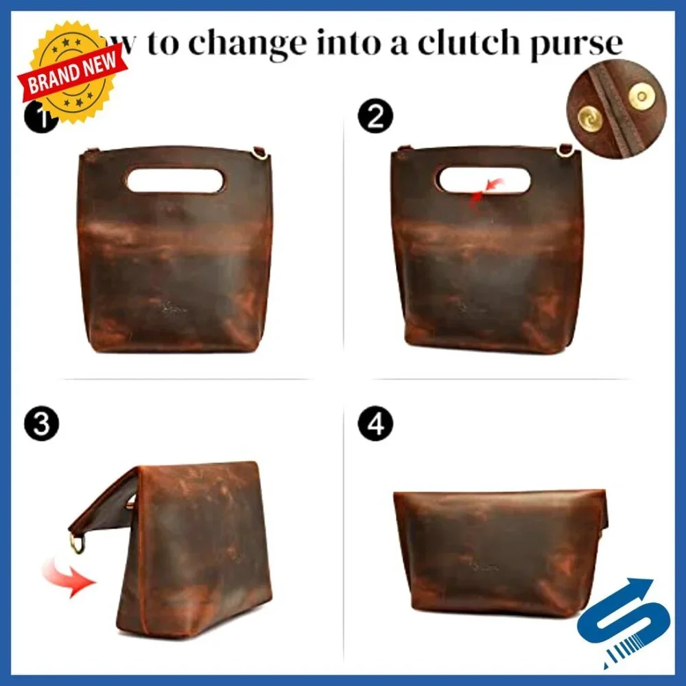 Genuine Leather Crossbody Bag with Adjustable Strap Foldable Clutch Purse